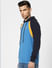 Blue Colourblocked Hooded Sweatshirt_388174+3