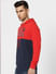 Red Colourblocked Hooded Sweatshirt