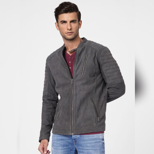 JACK&JONES Grey Suede Leather Jacket