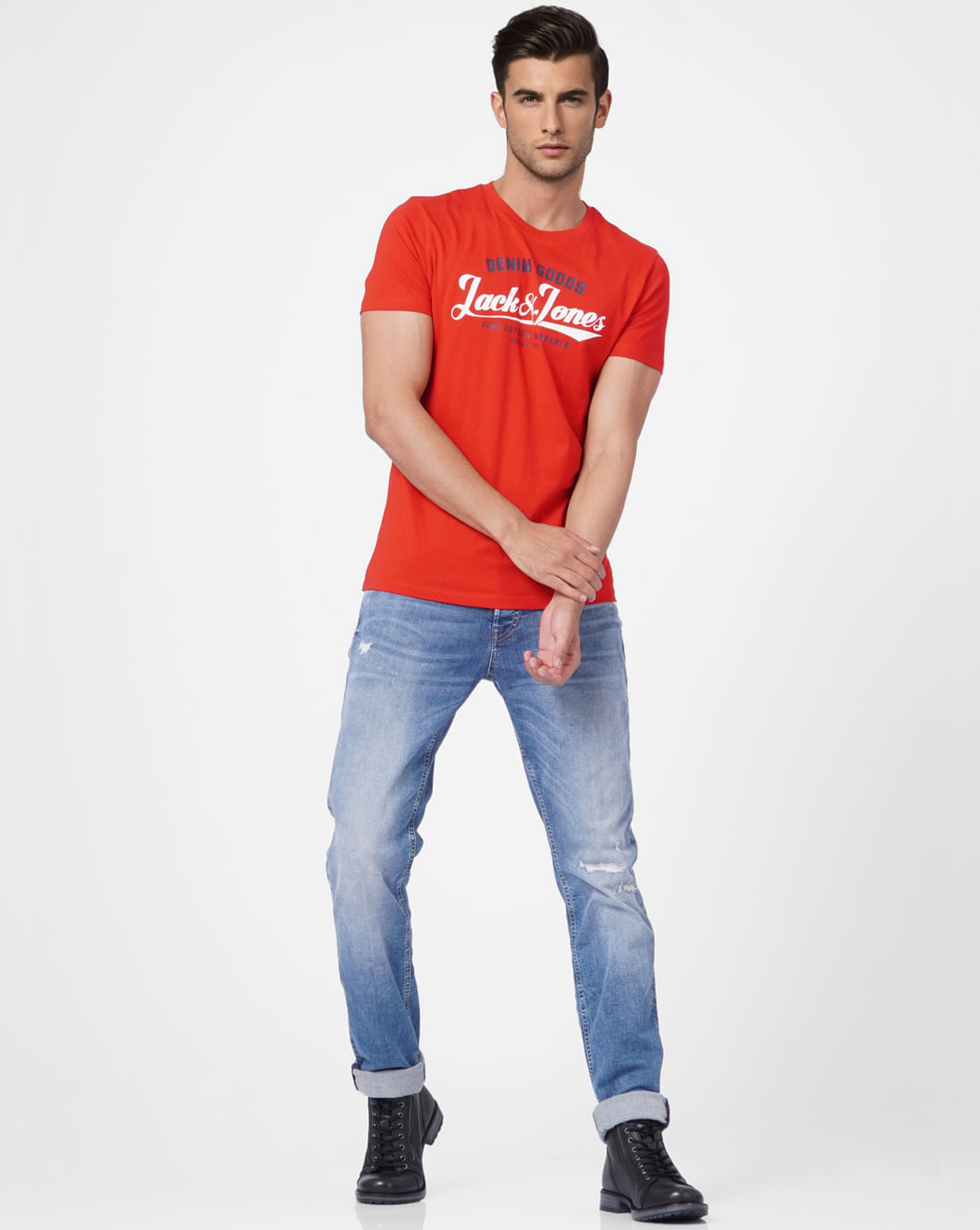 Buy Men Red Logo Print Crew Neck T-shirt online | Jack & Jones