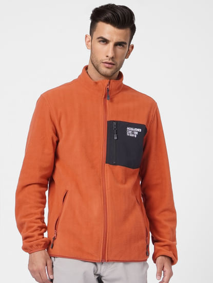 Orange Zip Up Fleece Jacket