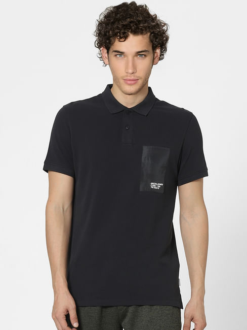 Black Patch Pocket Polo Neck T-shirt