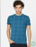 Blue Check Print Crew Neck T-shirt_388337+2