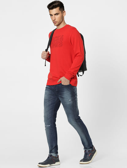 Red Graphic Print Sweatshirt