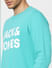 Aqua Blue Logo Print Sweatshirt