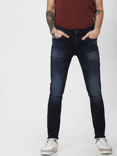 JACK&JONES Dark Blue Low Rise Faded Skinny Fit Jeans