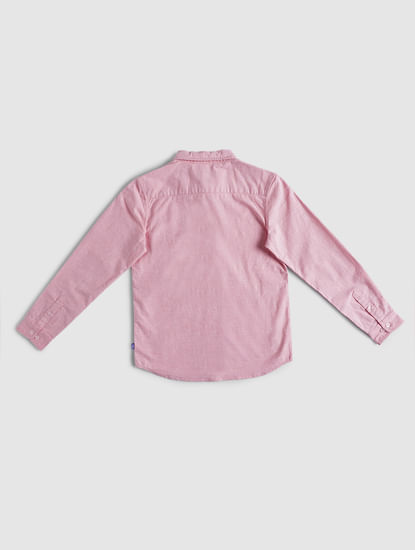 BOYS Pink Solid Full Sleeves Shirt