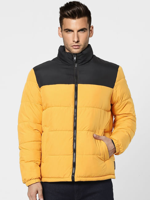 Yellow High Neck Puffer Winter Jacket
