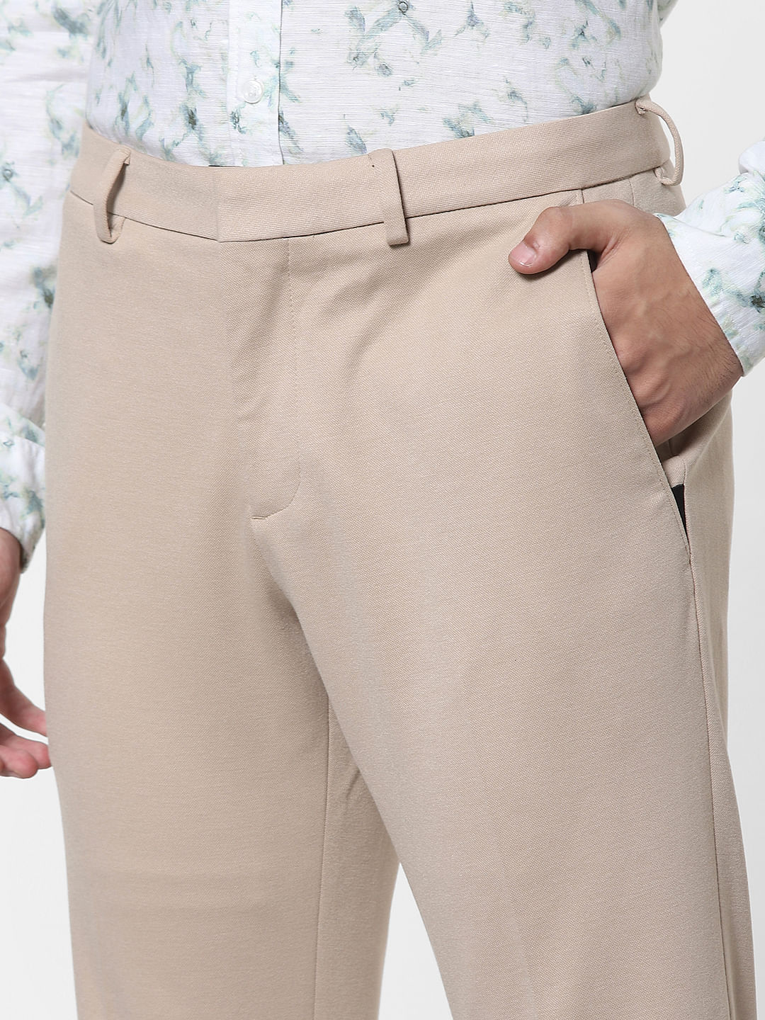 Buy SOJANYA Beige Cotton Regular Self Pattern Flat Front Trousers for Mens  Online  Tata CLiQ