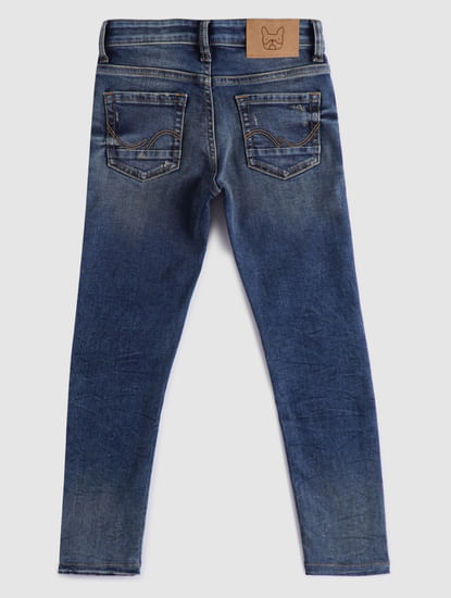 BOYS Blue Low Rise Clark Straight Fit Ripped Jeans 