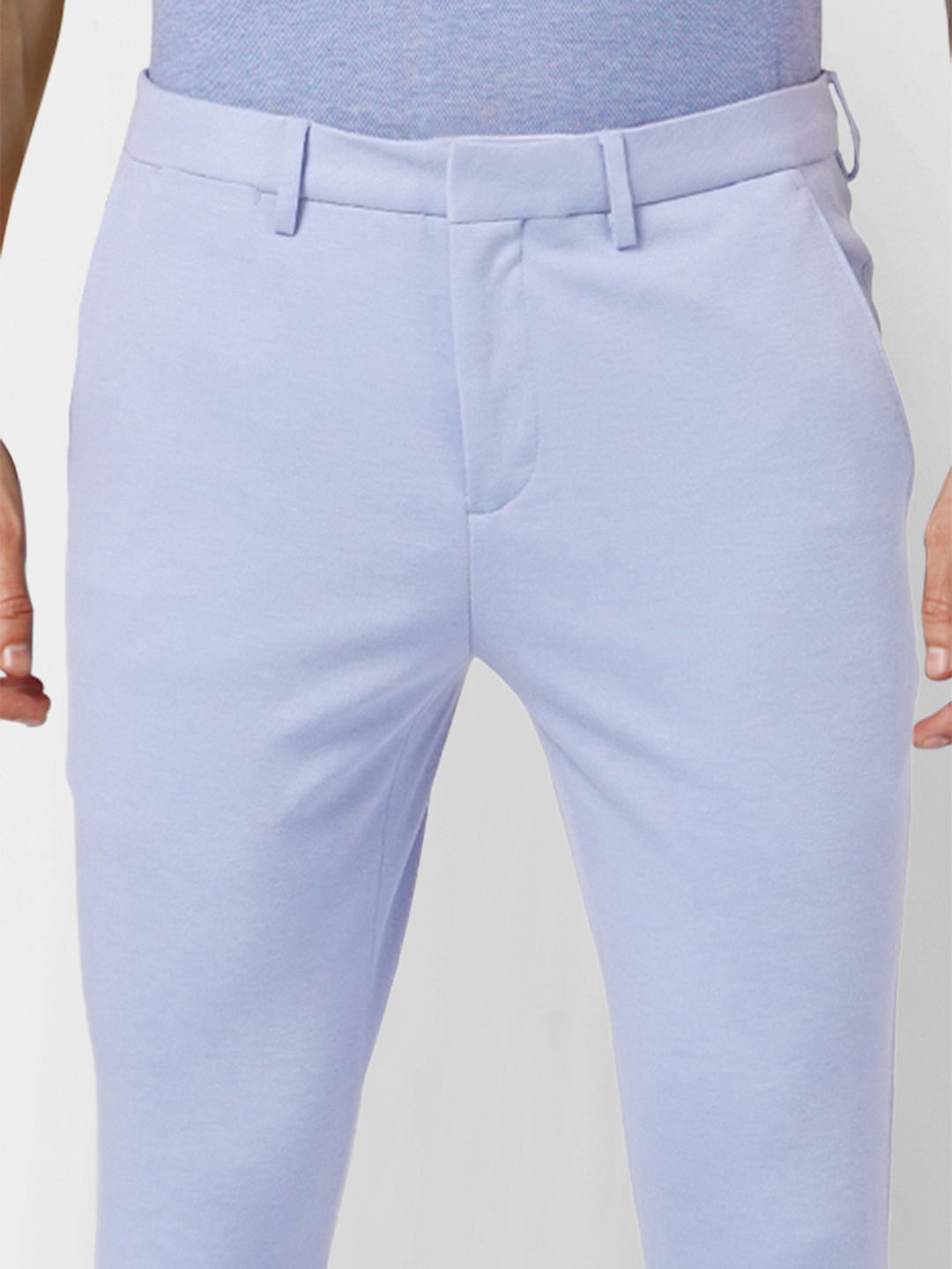 Cotton Flat Trousers Sky Blue Men Trouser