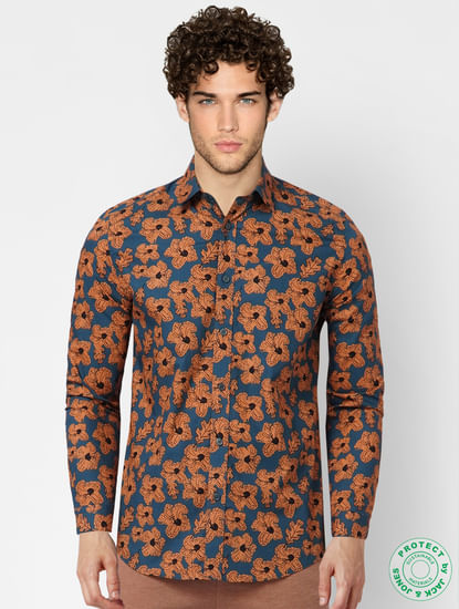 Blue Floral Full Sleeves Shirt