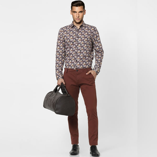 Brown Printed Full Sleeves Shirt