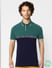Green Colourblocked Polo Neck T-shirt