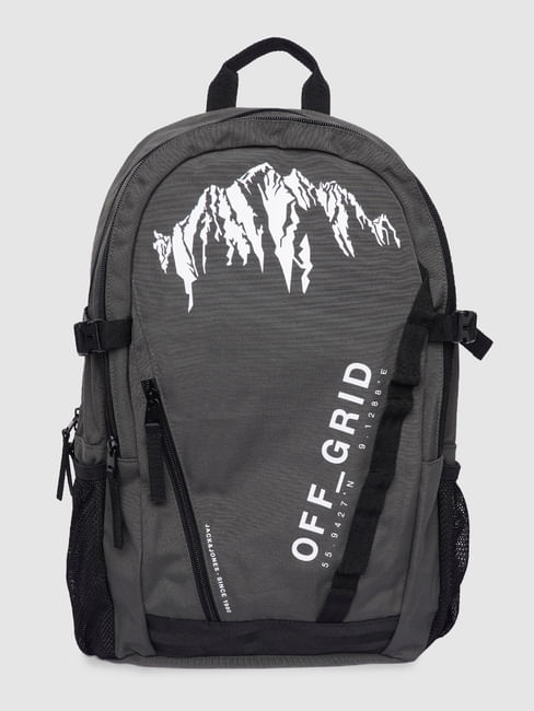 Grey Text Print Backpack