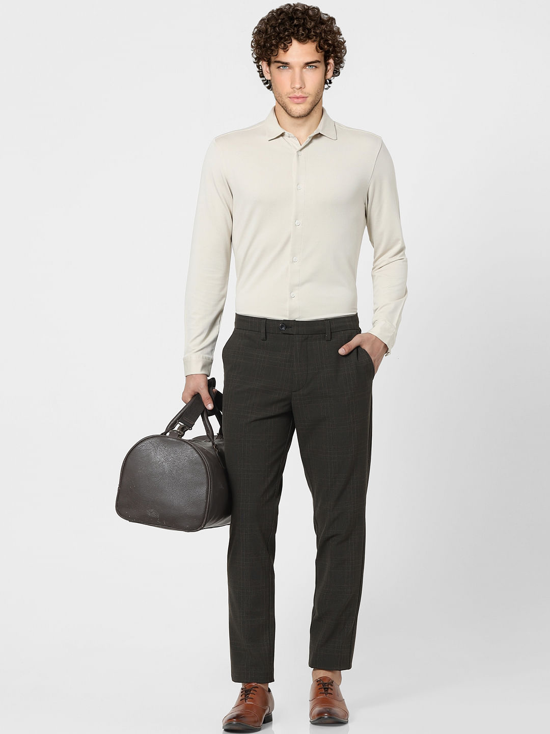 Buy Front pocket beige shirt  olive pants Designer Wear  Ensemble