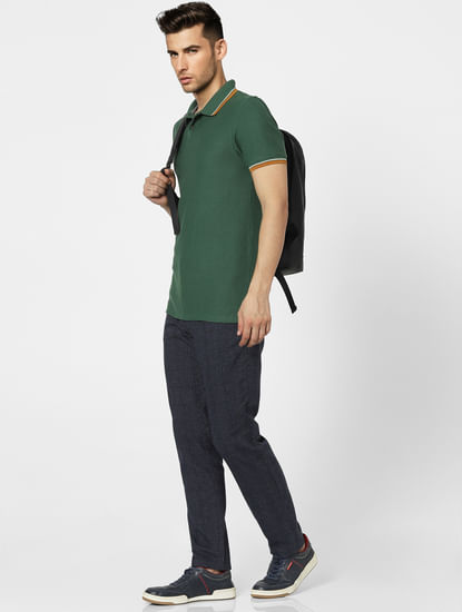Green Contrast Tipping Polo Neck T-shirt