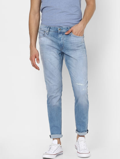  Blue Low Rise Organic Cotton Torn Slim Fit Jeans 