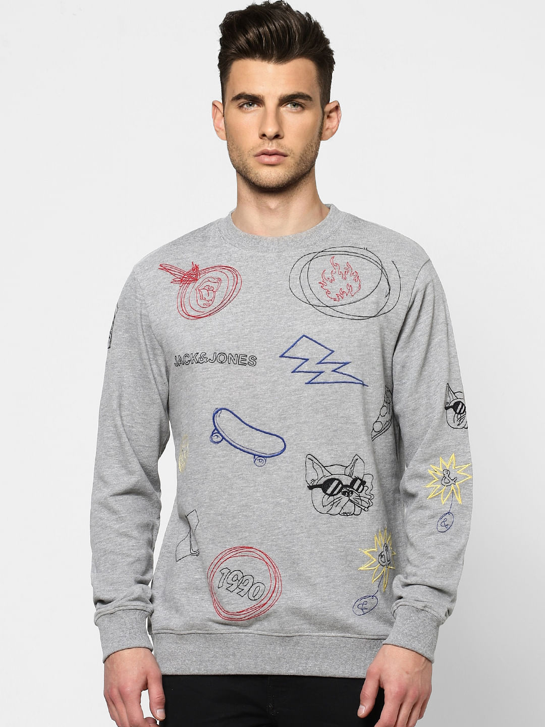 Grey Graphic Printed Sweatshirt|280977601