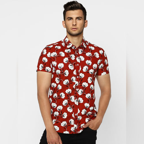 JACK&JONES Red Floral Half Sleeves Shirt