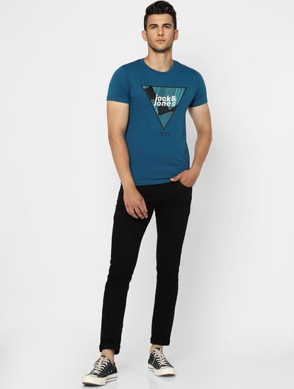 Blue Graphic Print Crew Neck T-shirt