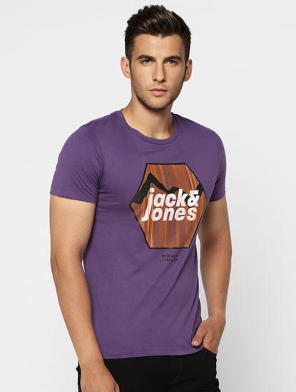 Purple Graphic Print Crew Neck T-shirt