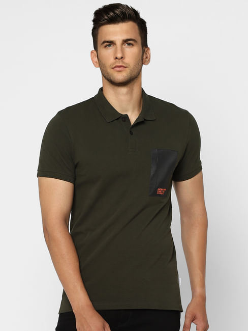Green Patch Pocket Polo Neck T-shirt