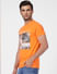 Orange Printed Crew Neck T-shirt_401396+3