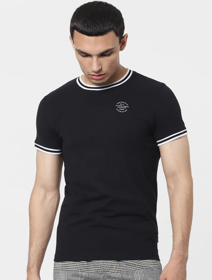 Black Contrast Tipping Crew Neck T-shirt