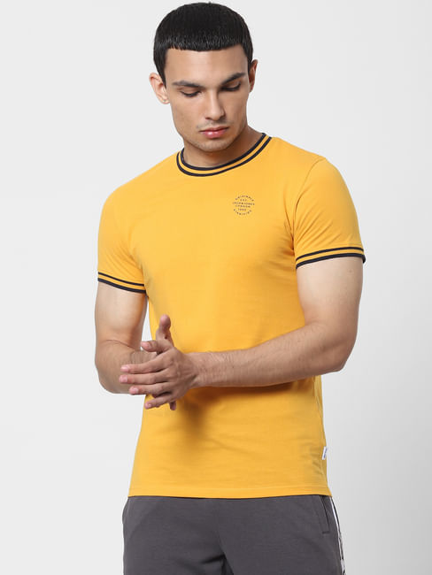 Yellow Contrast Tipping Crew Neck T-shirt