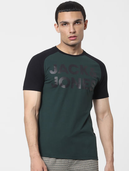 Green Logo Print Crew Neck T-shirt 