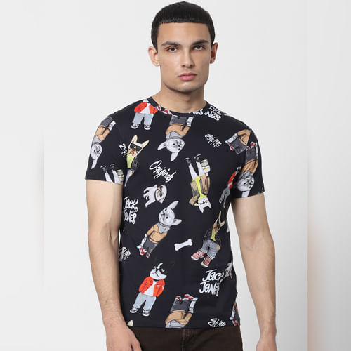 JACK&JONES Black Dog Graphic Print Crew Neck T-shirt