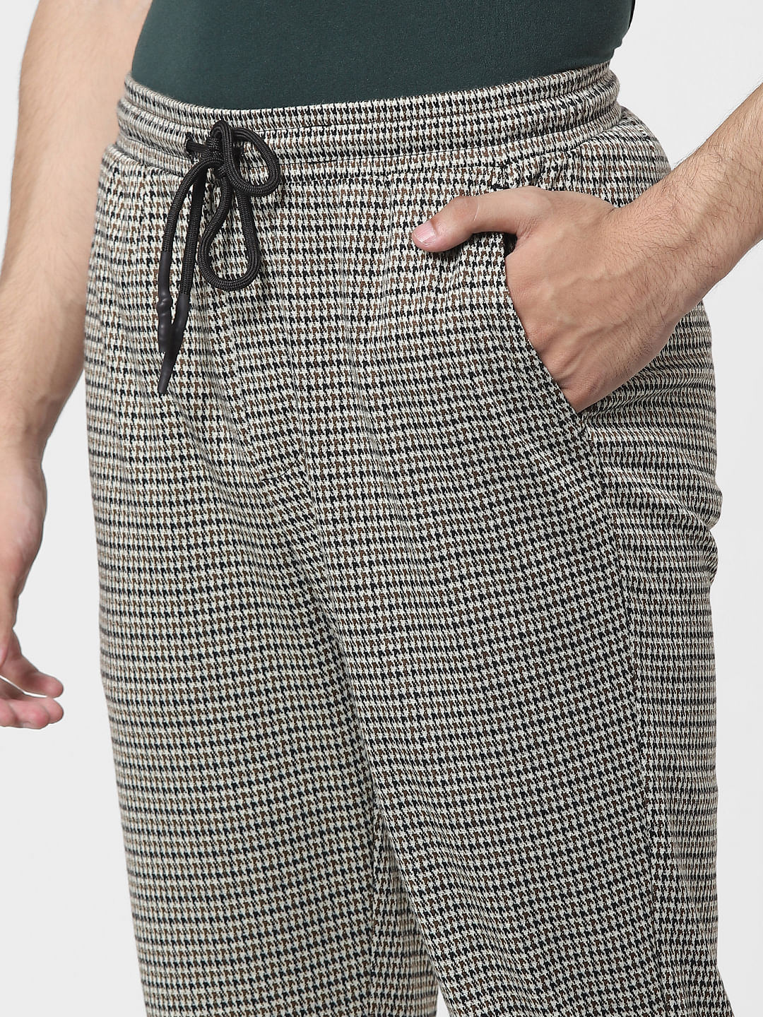 Buy Boss Checked FlatFront Trousers  White Color Men  AJIO LUXE