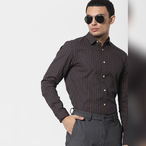 Dark Blue Printed Full Sleeves Shirt