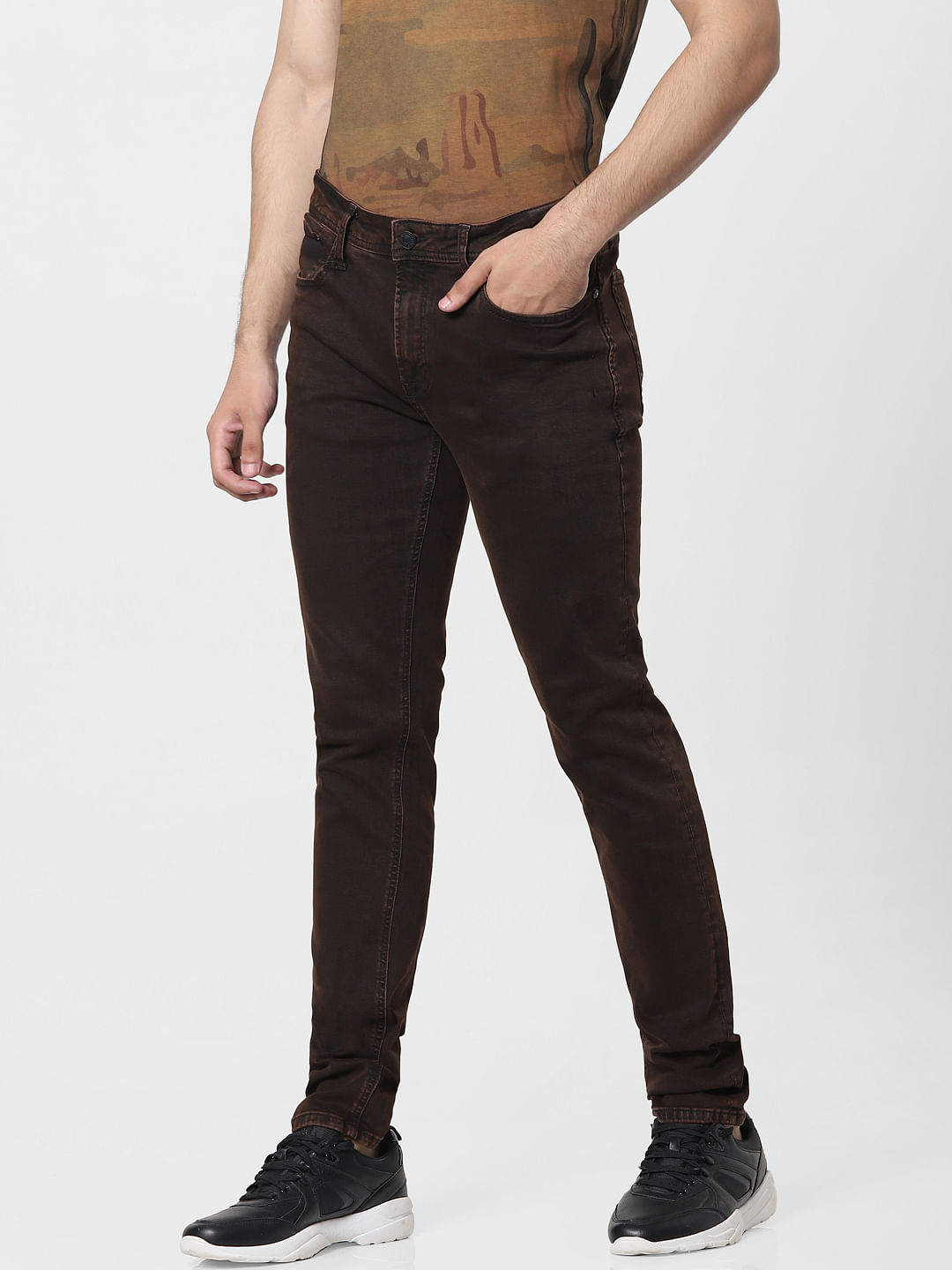 mens dark brown skinny jeans