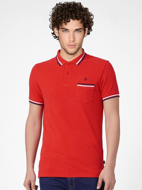 Red Contrast Tipping Polo T-shirt