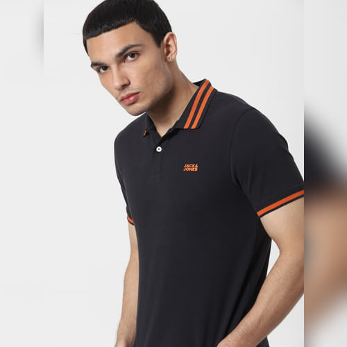 JACK&JONES Black Contrast Tipping Polo T-shirt