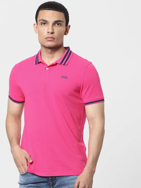 Pink Contrast Tipping Polo T-shirt