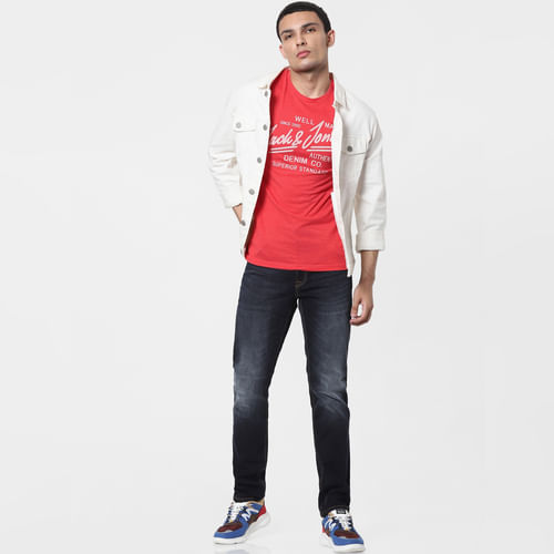JACK&JONES Blue Low Rise Glenn Ripped Slim Jeans