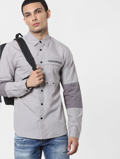 Grey Colourblocked Full Sleeves Shirt