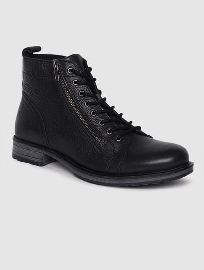 Black Zip Detail Leather Boots