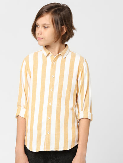 BOYS Orange Striped Full Sleeves Shirt