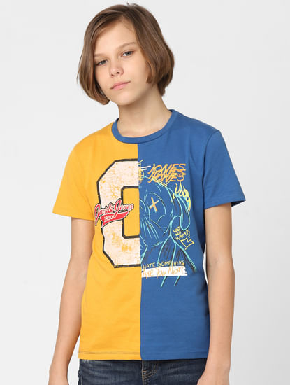 BOYS Yellow & Blue Graphic print T-shirt