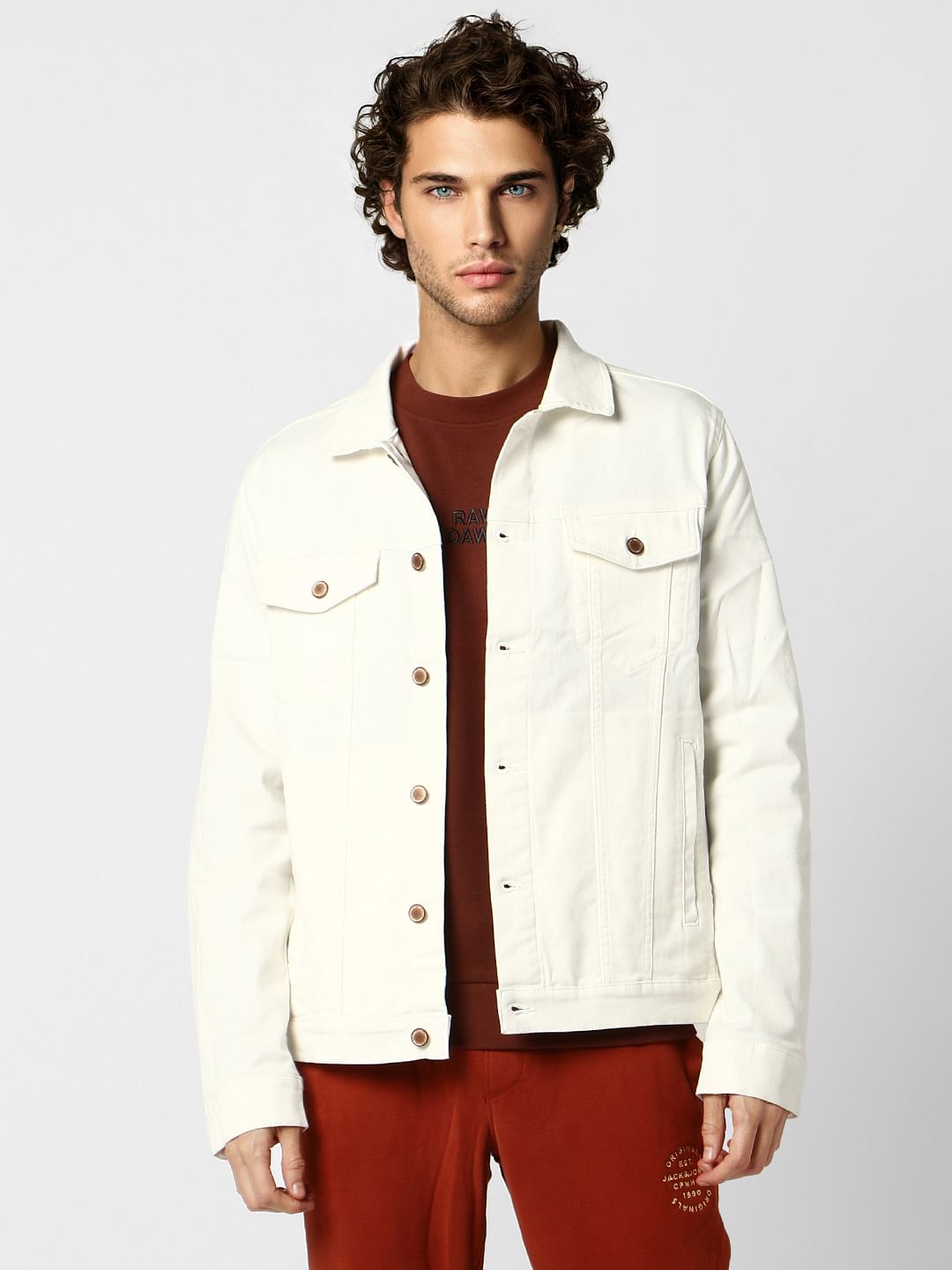 jack and jones maroon denim jacket