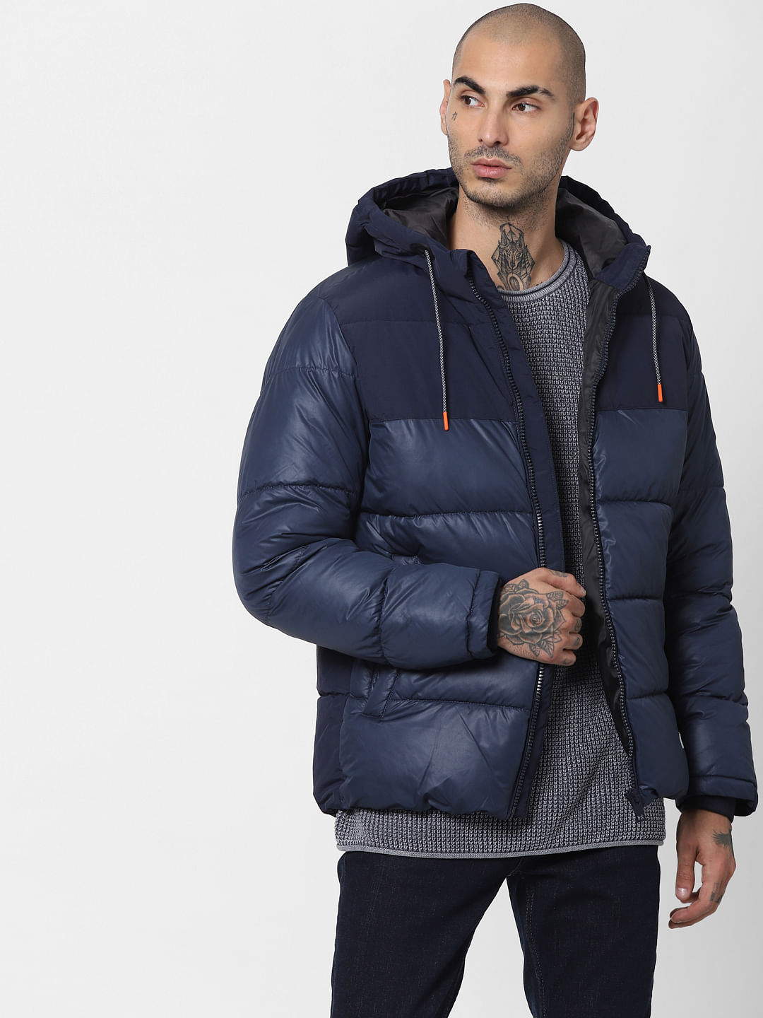 mens navy blue puffer coat