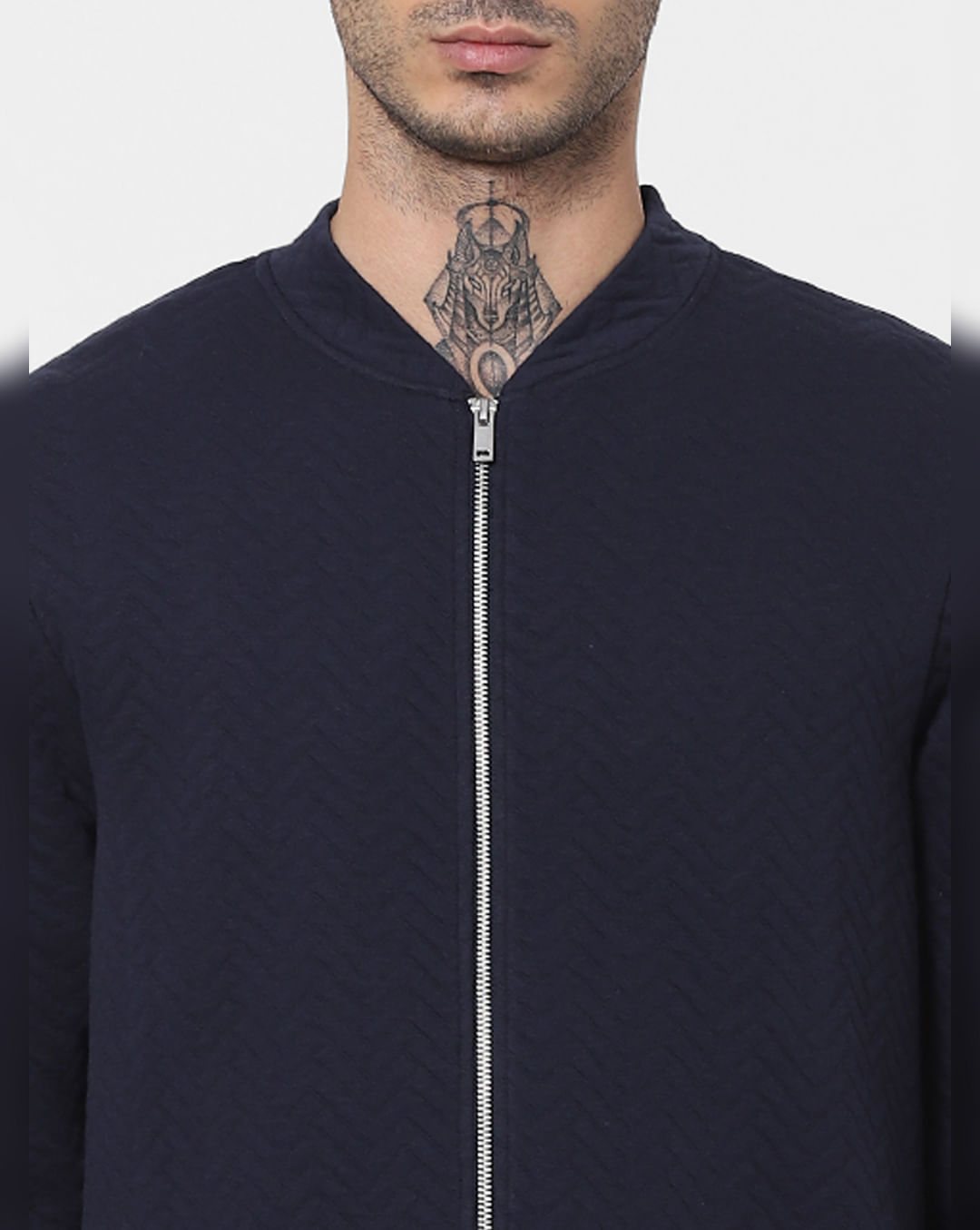 Buy Navy Blue Quilted Zip Up Sweatshirt For Men Online
