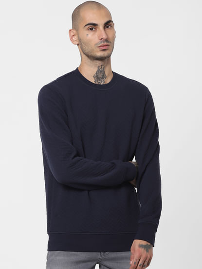 Navy Blue Quilted Sweatshirt