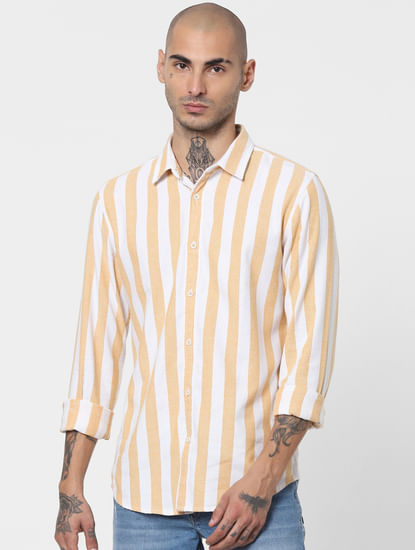 Orange Striped Full Sleeves Shirt