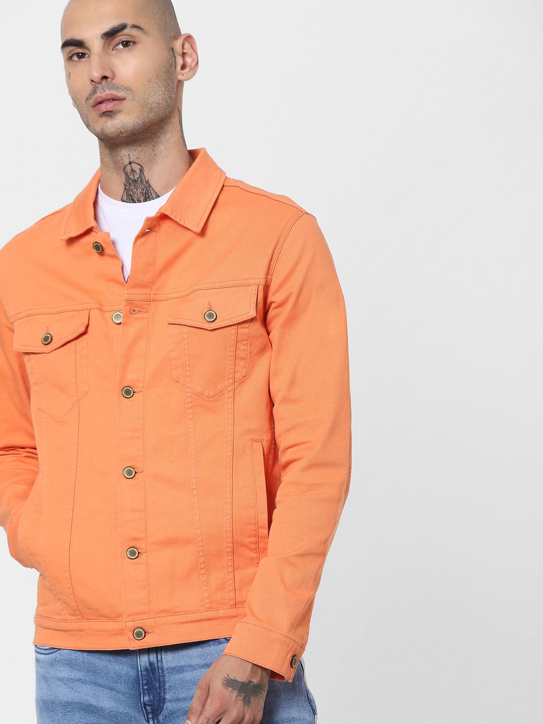 Mens orange hot sale jean jacket