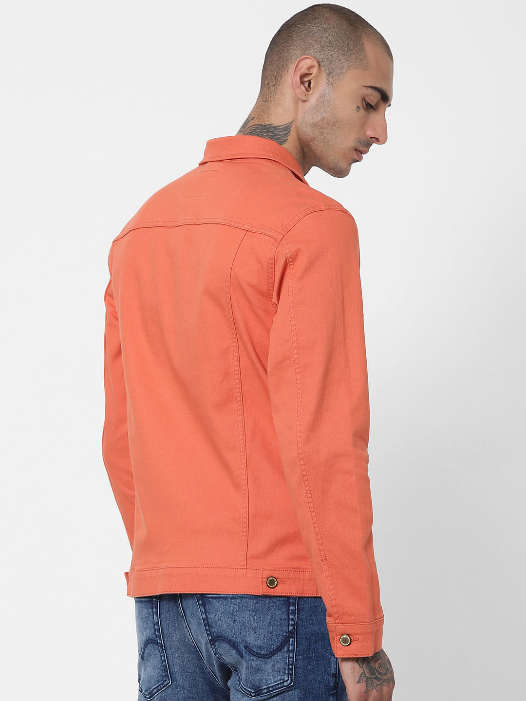 Jacket With Orange Hood  Denim Jackets  Edifactory UK  Cropped   Oversized Denim Jackets
